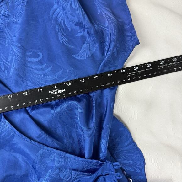 VTG 80s Printed Satin Cocktail Wrap Dress Size S Cobalt 90s Evening Party Peplum - Picture 12 of 16